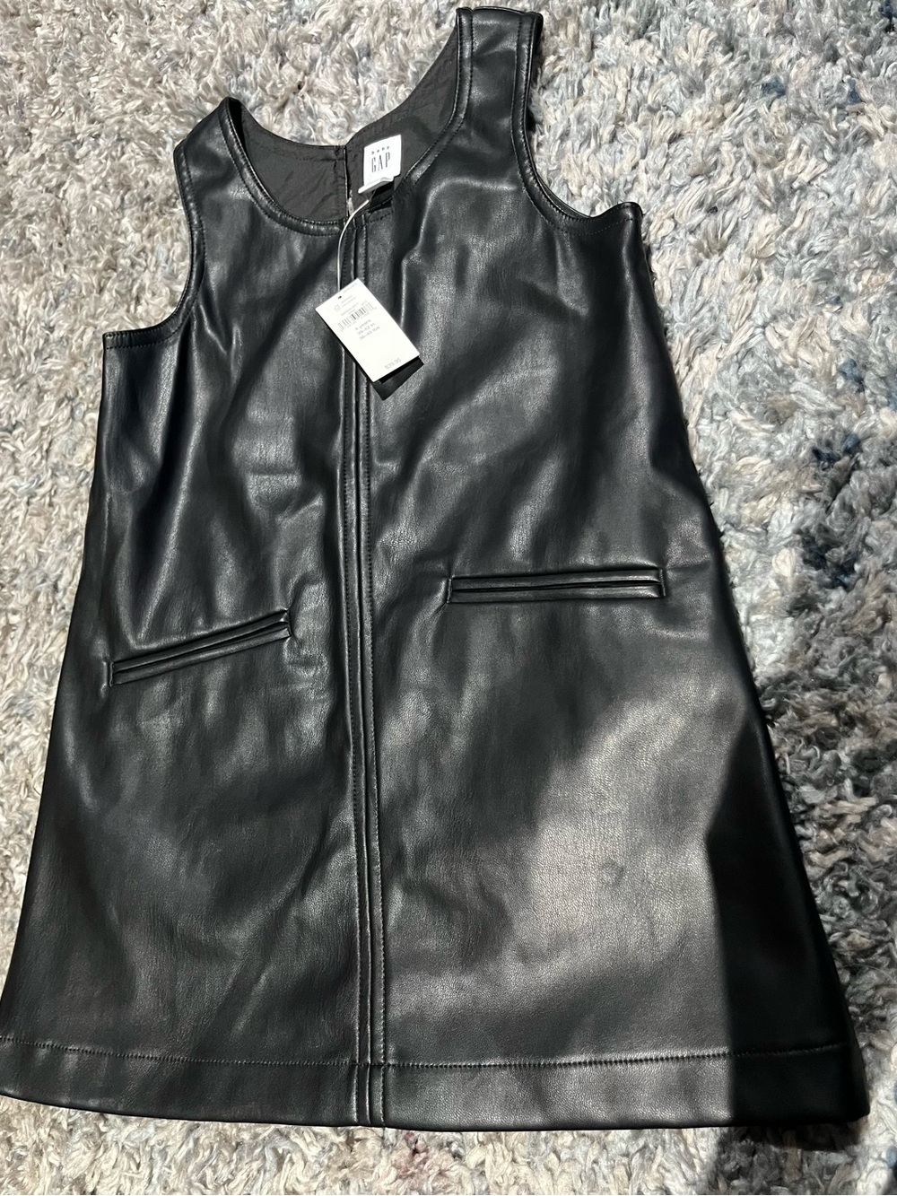 GAP Black Faux Leather Zip-Front Sleeveless Dress
